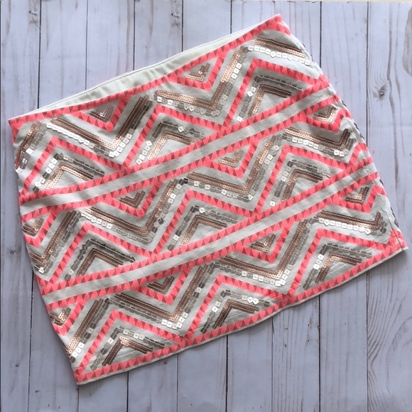 Express Dresses & Skirts - NWOT Express Mini Sequin Beige Coral M Skirt